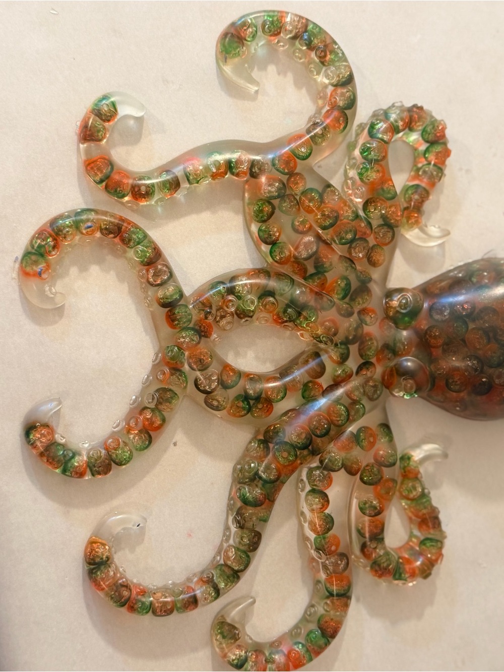 Handmade Resin Octopus Wall Art in Green and Orange